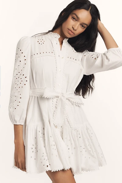 Avec Les Filles Long-Sleeve Eyelet Lace Mini Dress