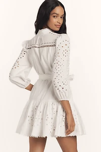 Avec Les Filles Long-Sleeve Eyelet Lace Mini Dress