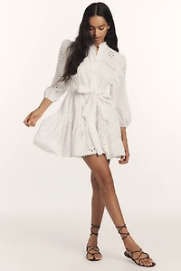 Avec Les Filles Long-Sleeve Eyelet Lace Mini Dress