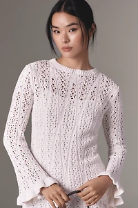 Avec Les Filles Long-Sleeve Ruffle-Edge Sweater Mini Dress