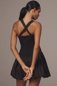 Avec Les Filles Halter Rosette Drop-Waist Bubble Mini Dress