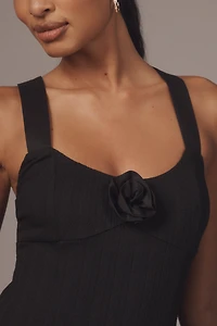 Avec Les Filles Halter Rosette Drop-Waist Bubble Mini Dress