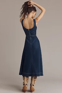 Avec Les Filles Sleeveless Belted Denim Midi Dress