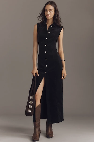 Avec Les Filles Sleeveless Corduroy Maxi Shirt Dress