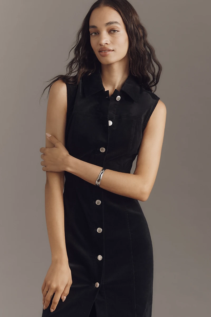 Avec Les Filles Sleeveless Corduroy Maxi Shirt Dress