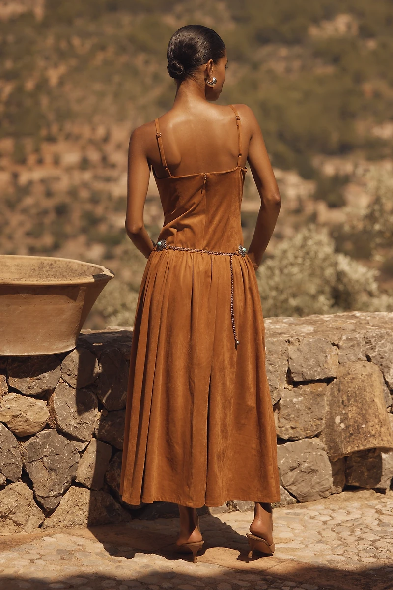 Avec Les Filles Faux-Suede Belted Midi Dress