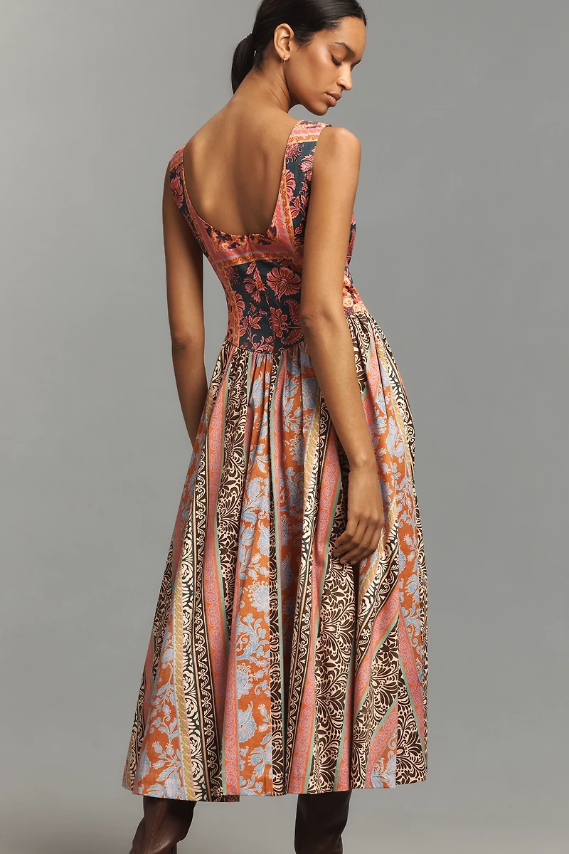 Avec Les Filles Boat-Neck Basque-Waist Midi Dress