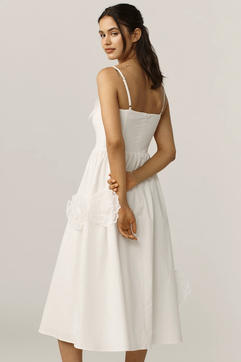 Avec Les Filles Sleeveless 3D Flower A-Line Midi Dress