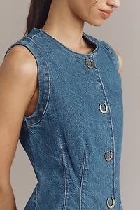 Avec Les Filles Sleeveless Denim Mini Shirt Dress