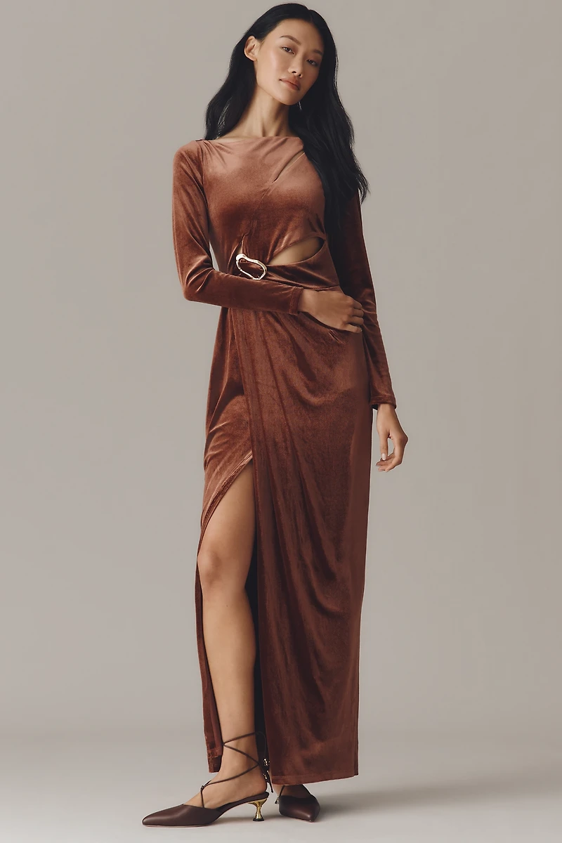 Avec Les Filles Long-Sleeve Cutout Maxi Dress
