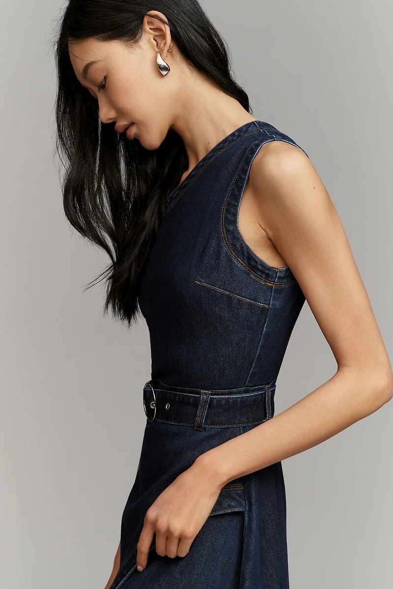Avec Les Filles Belted One-Shoulder Shirt Dress
