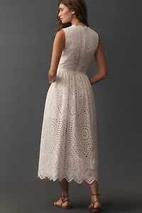 Avec Les Filles 100% Cotton Eyelet Midi Dress