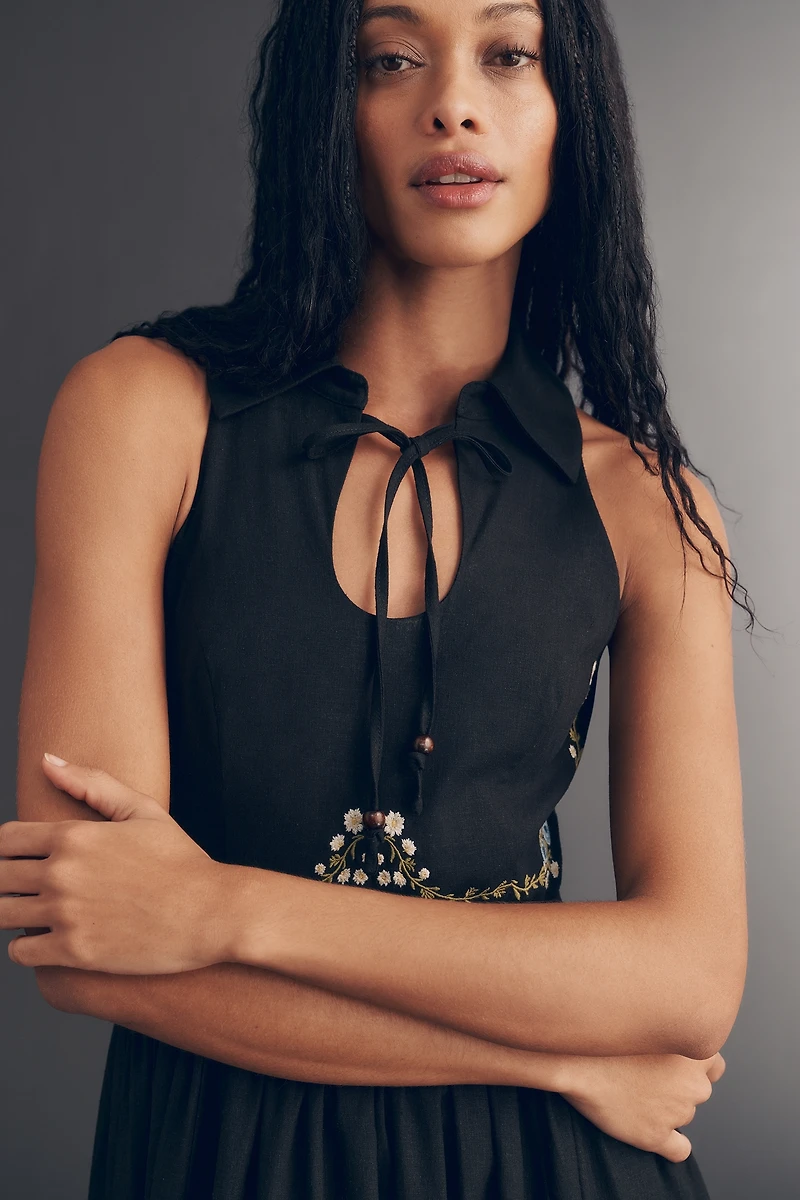 Avec Les Filles Tie-Neck Cinched Midi Dress