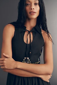 Avec Les Filles Tie-Neck Cinched Midi Dress