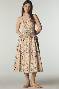 Avec Les Filles Smocked Ruffle Sleeveless Midi Dress