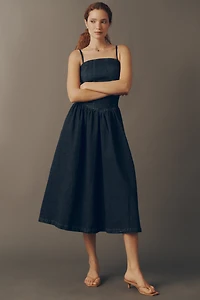Avec Les Filles Square-Neck Drop-Waist Sleeveless Midi Dress