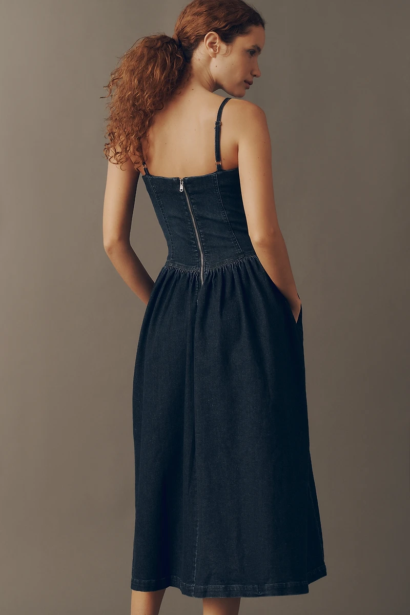 Avec Les Filles Square-Neck Drop-Waist Sleeveless Midi Dress