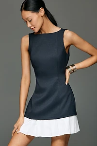 Avec Les Filles Boat-Neck Pleated-Hem Mini Dress