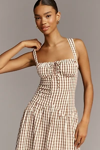 Avec Les Filles Ruched Sleeveless Square-Neck Midi Dress