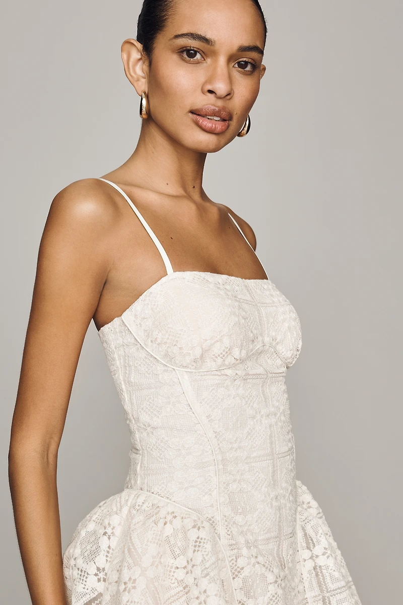 Avec Les Filles Cotton Basque Waist Mini Dress