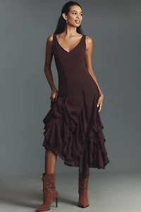 ASTR The Label Philomene V-Neck Ruffled Midi Dress