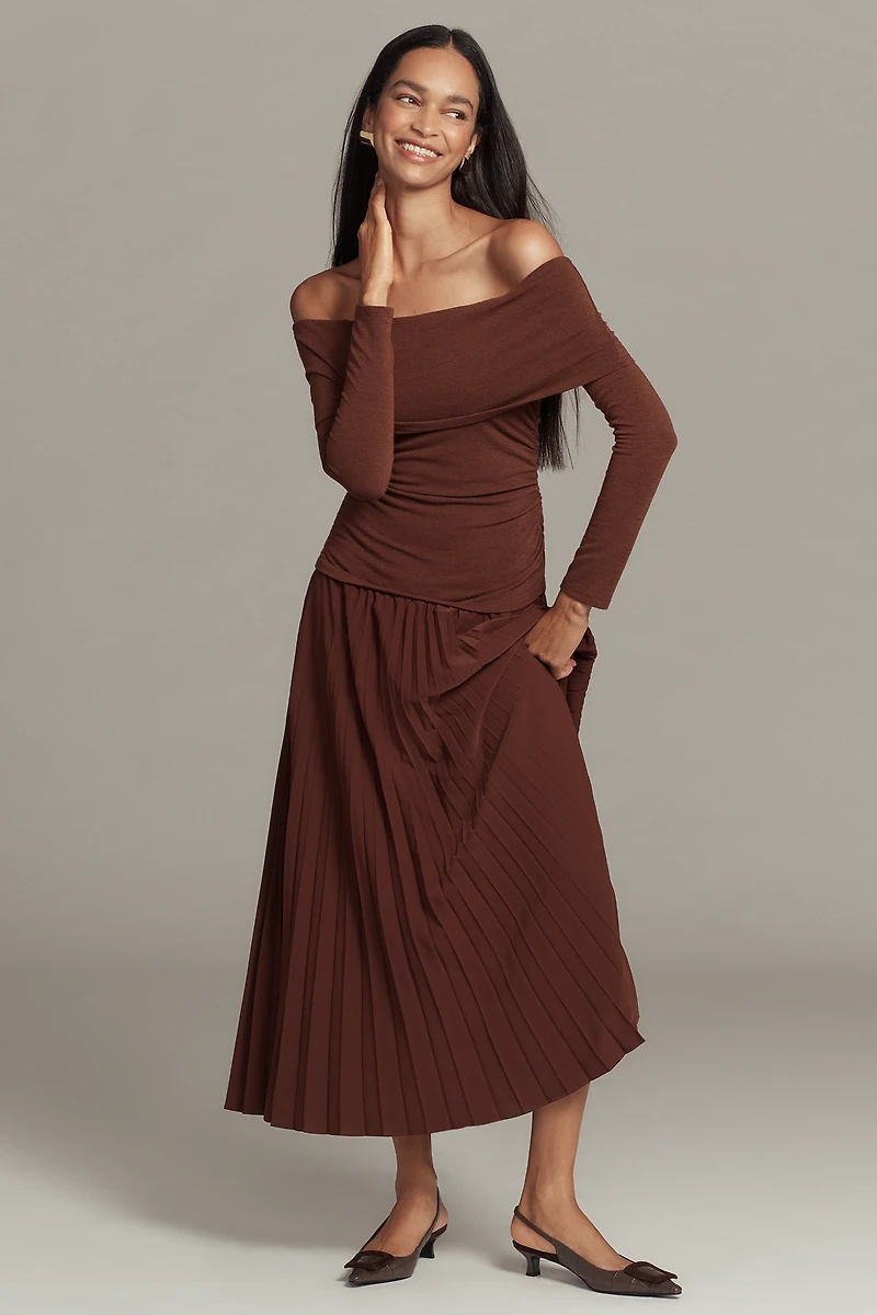 ASTR The Label Tanaia Off-Shoulder Drop-Waist Maxi Dress