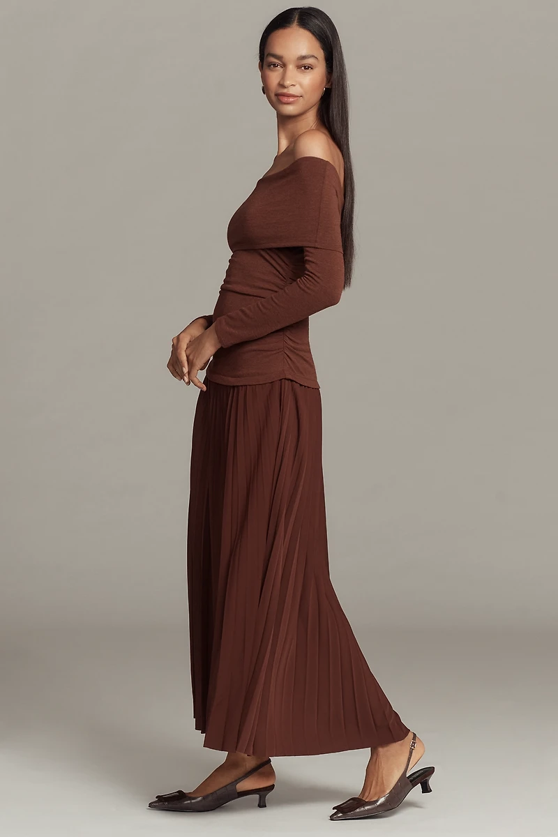 ASTR The Label Tanaia Off-Shoulder Drop-Waist Maxi Dress