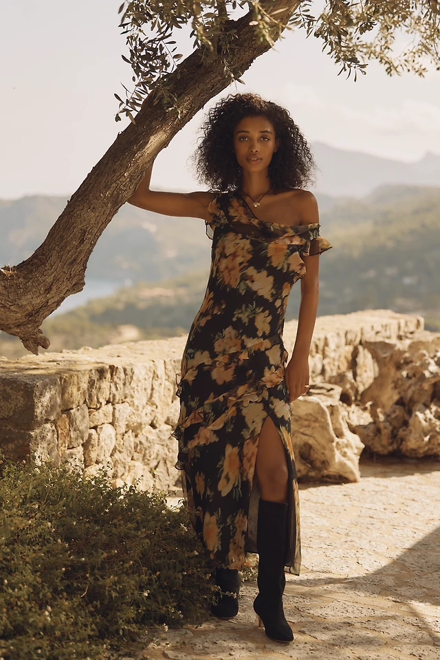 floral striped maxi dress Hyacinth House Blue & White Striped Floral Louisa Maxi Dress Blue & White Striped Floral / XS