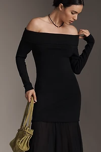 ASTR The Label Lydia Off-Shoulder Long-Sleeve Midi Dress