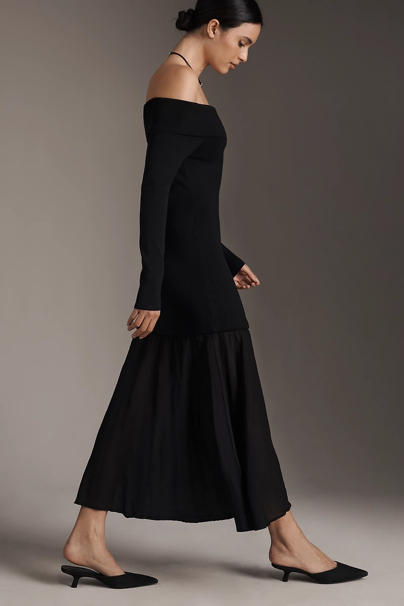 ASTR The Label Lydia Off-Shoulder Long-Sleeve Midi Dress
