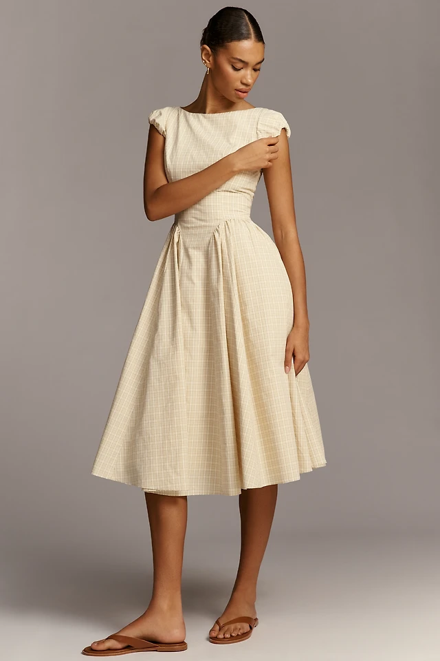 Corey Lynn Calter Calista Embroidered Basque-Waist Midi Dress | The Summit