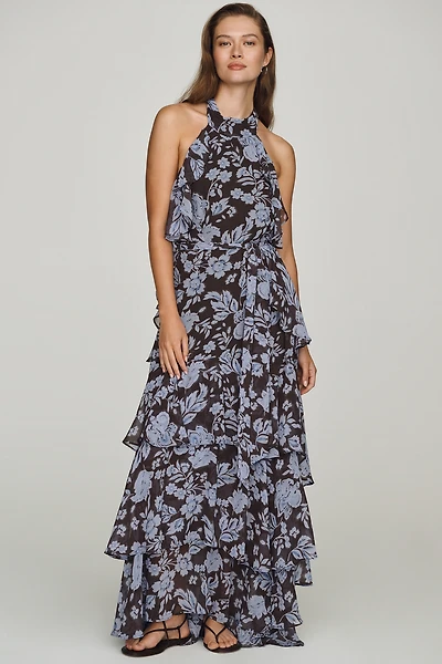 ASTR The Label Halter Ruffled Maxi Dress