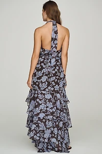 ASTR The Label Halter Ruffled Maxi Dress