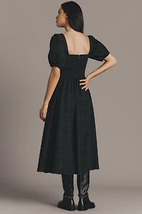 Moon River Short-Sleeve Square-Neck Lace-Up Midi Dress