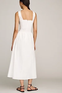 Moon River Cotton Square-Neck Midi Dress