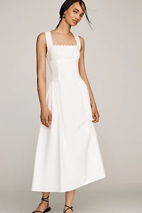 Moon River Cotton Square-Neck Midi Dress