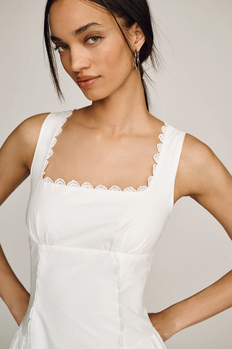 Moon River Cotton Square-Neck Midi Dress