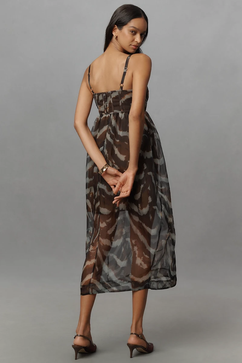 AMUR Zarina Sleeveless Bustier Silk Midi Dress