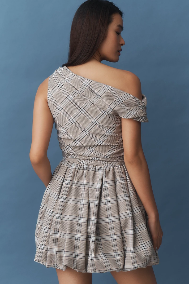 AMUR Melissa One-Shoulder Draped Bubble Mini Dress