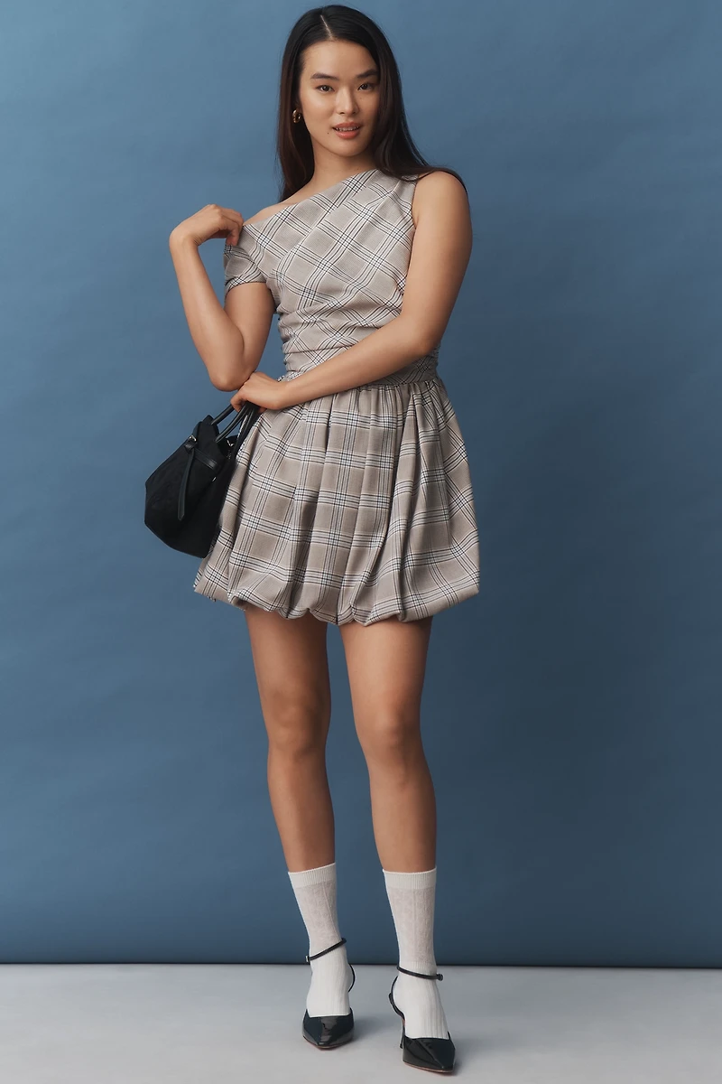 AMUR Melissa One-Shoulder Draped Bubble Mini Dress
