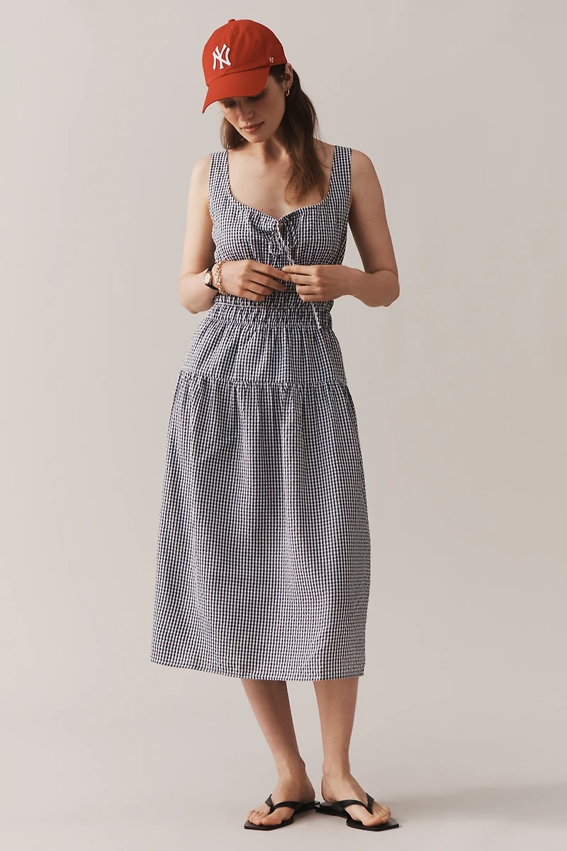 WAYF Sleeveless Smocked Drop-Waist Midi Dress