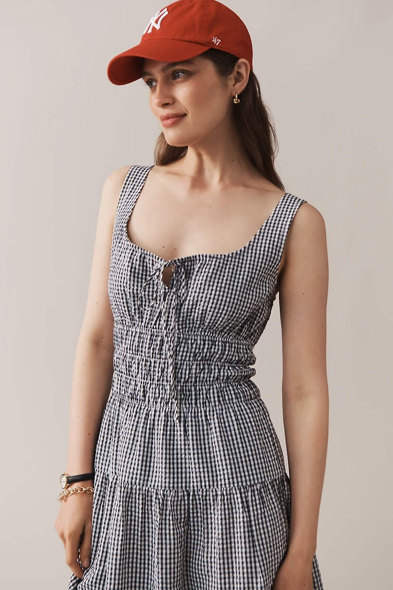 WAYF Sleeveless Smocked Drop-Waist Midi Dress