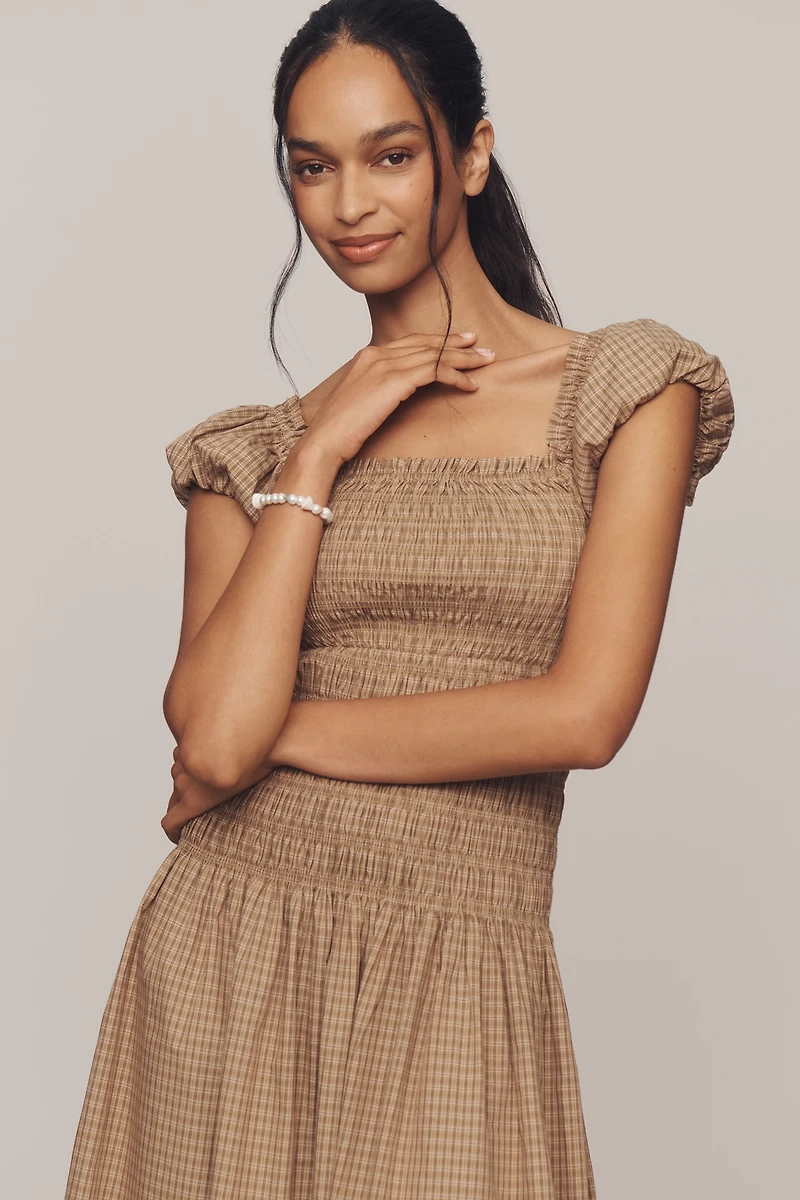 WAYF Smocked Drop-Waist Midi Dress