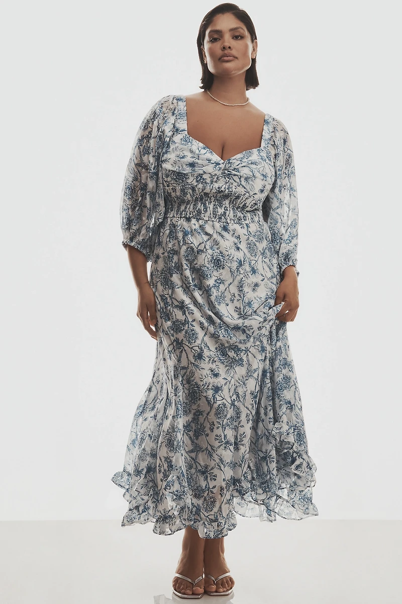Hutch Twist-Front Smocked Midi Dress