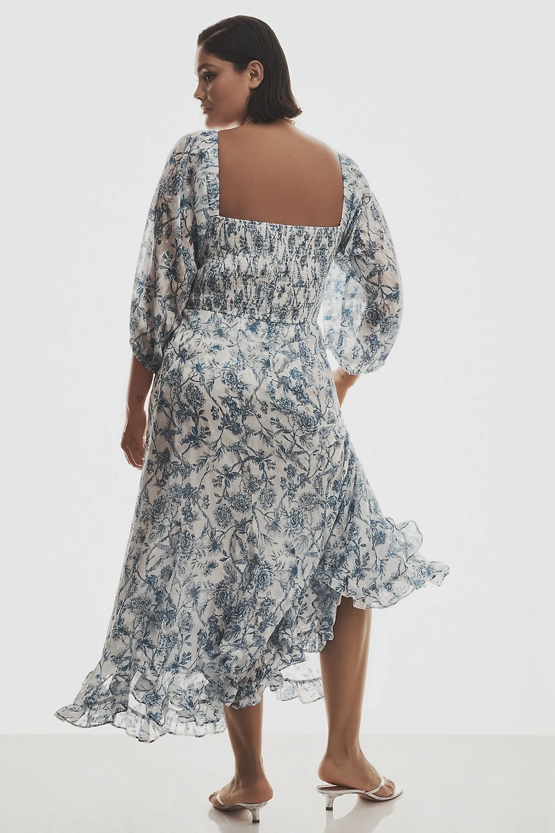 Hutch Twist-Front Smocked Midi Dress