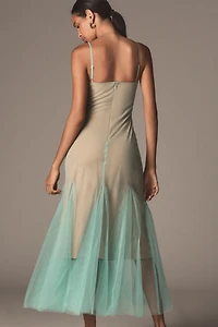 Hutch Two-Tone Sheer Sleeveless Ruffle-Hem Maxi Dress
