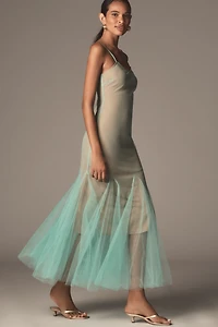 Hutch Two-Tone Sheer Sleeveless Ruffle-Hem Maxi Dress