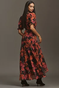 Hutch Bethany Puff-Sleeve V-Neck Wrap Maxi Dress