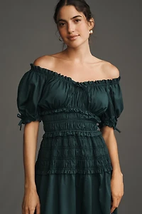 Hutch Short-Sleeve Off-The-Shoulder Smocked Midi Dress