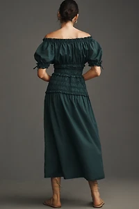 Hutch Short-Sleeve Off-The-Shoulder Smocked Midi Dress